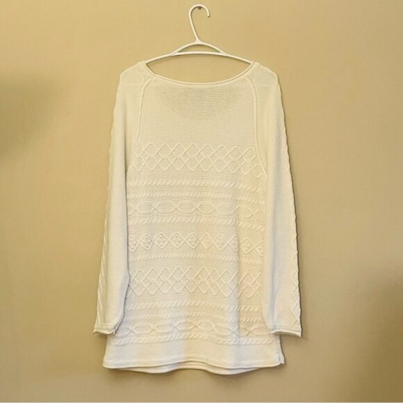 Tribal Ivory Cable Knit Scoop Neck Tunic 100% Cotton Sweater - Picture 10 of 14